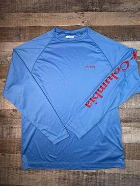 Columbia PFG Pullover Long Sleeve Blue Sun Shirt Men's L UPF Performance Fishing